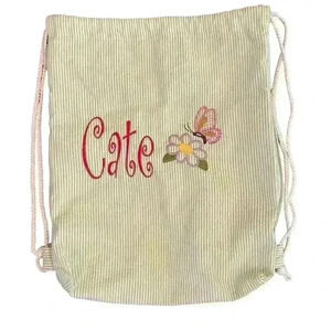 Sling Backpack Green Seersucker Monogrammed Cate butterflies